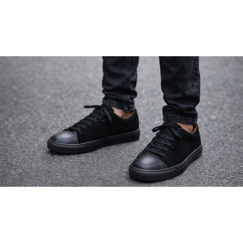 Acne Studios Black Leather Suede Low Top Sneakers Men EU 42 Lace Up Minimalist - Picture 2 of 13